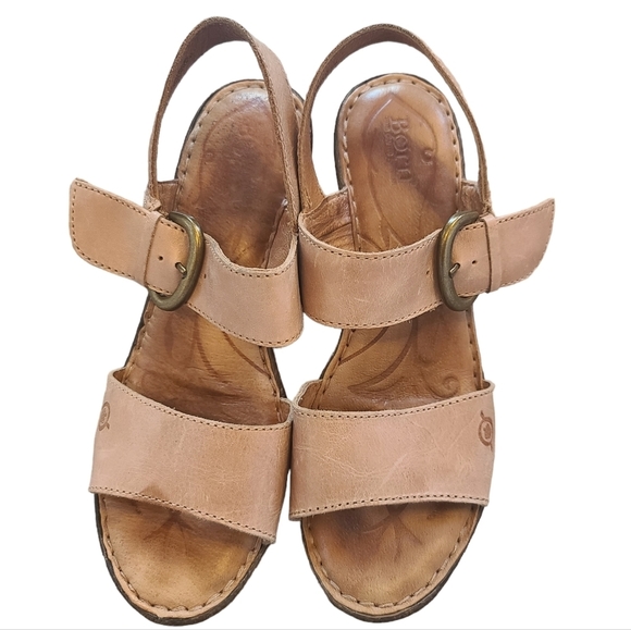 Born Boulder Leather Cork Wedge Sandal Tan Size 9 women's Shoe - Picture 4 of 11